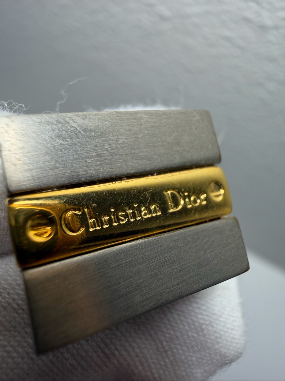 Christian Dior Two-Tone Metal Accent - Gold and Brushed Silver Cuff Links